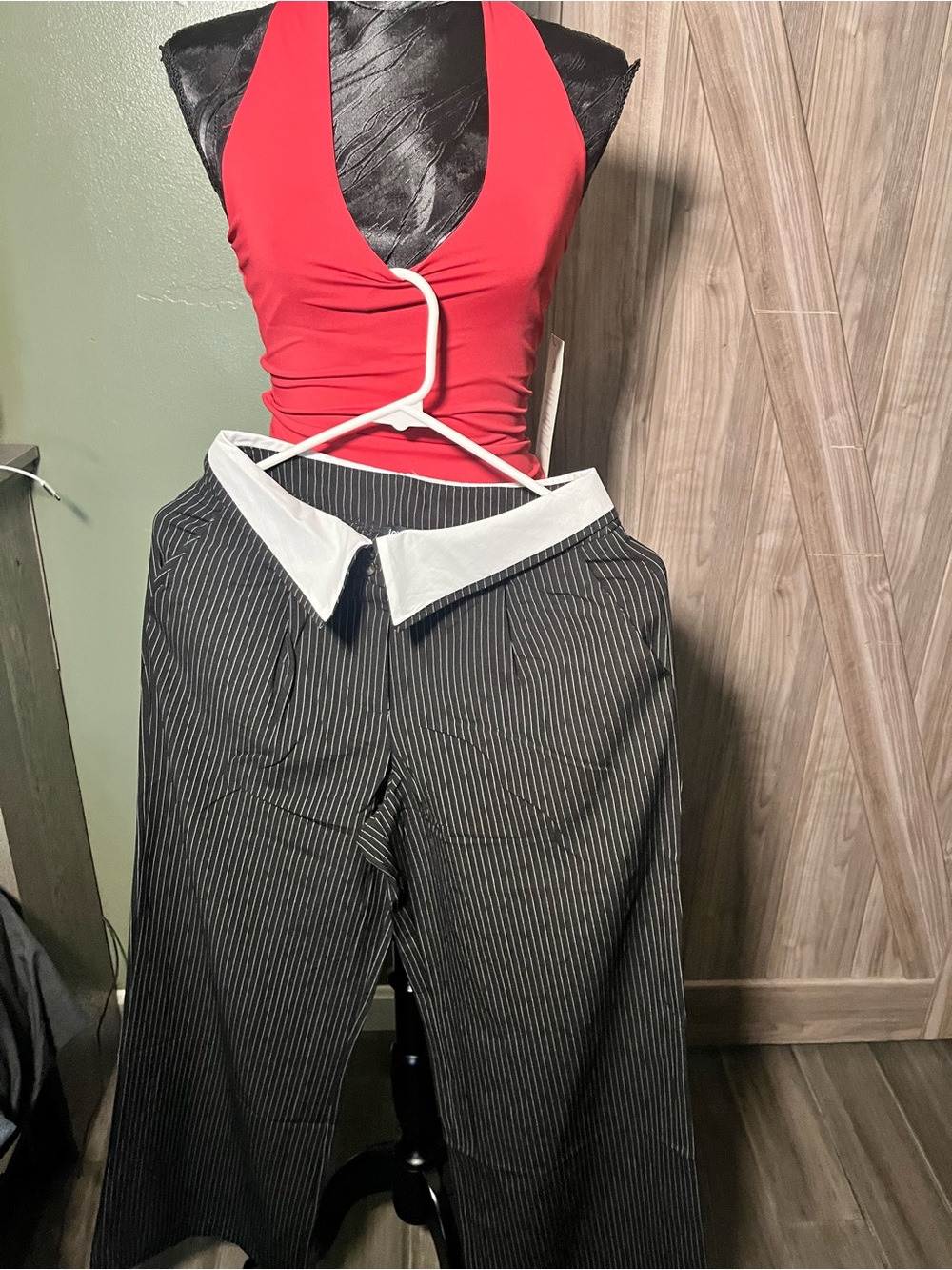NWT Love Poem Set Red Halter Top + Black Pinstripe Pants Size S